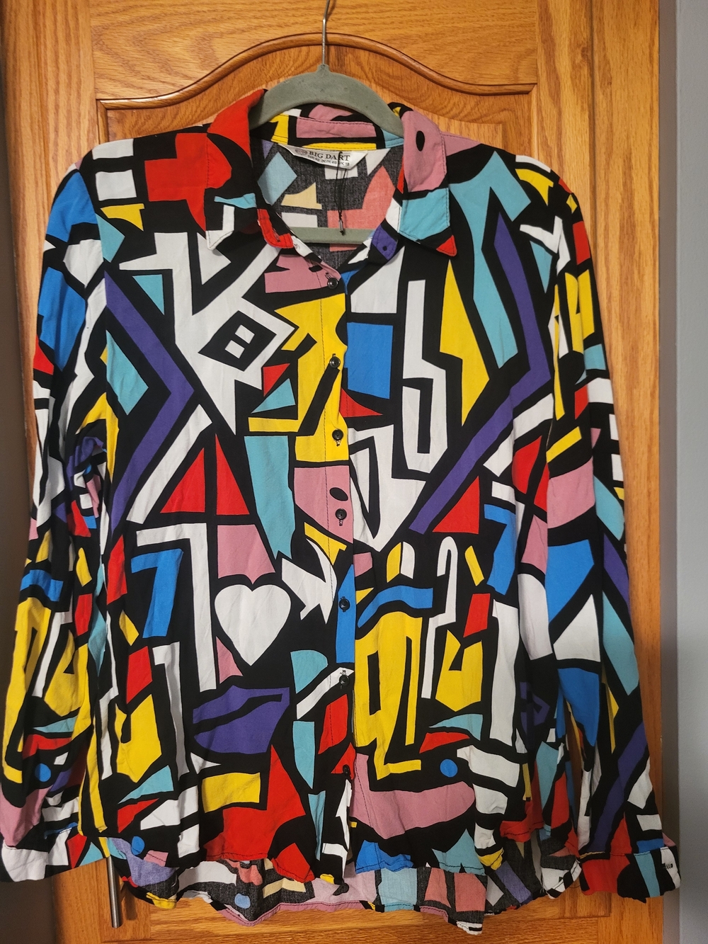 VINTAGE Big Dart Womens Geometric Pop Art Shirt L-XL EUR48 UK18 Y2K Dopamine